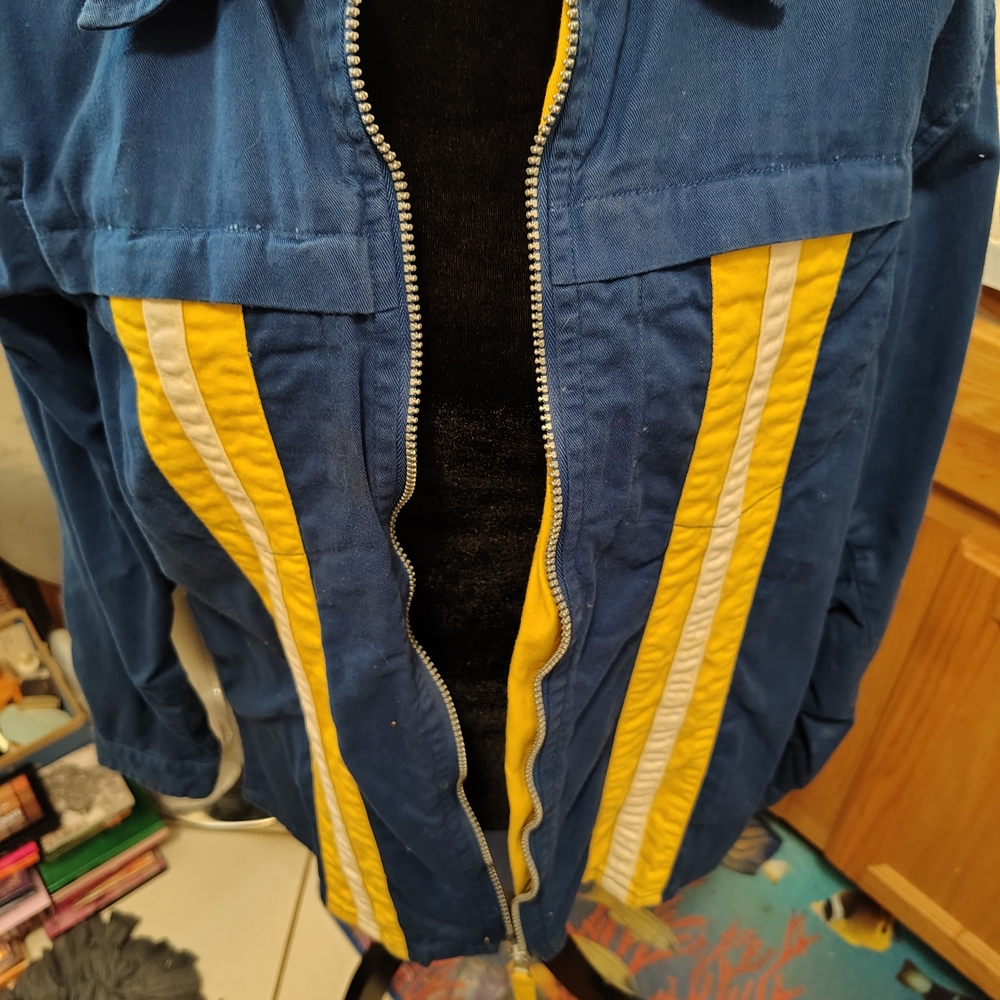 RESIST Vintage HeavyCotton Zip Up Blue Yellow Striped Jacket/SZ L/90s Y2K Unisex